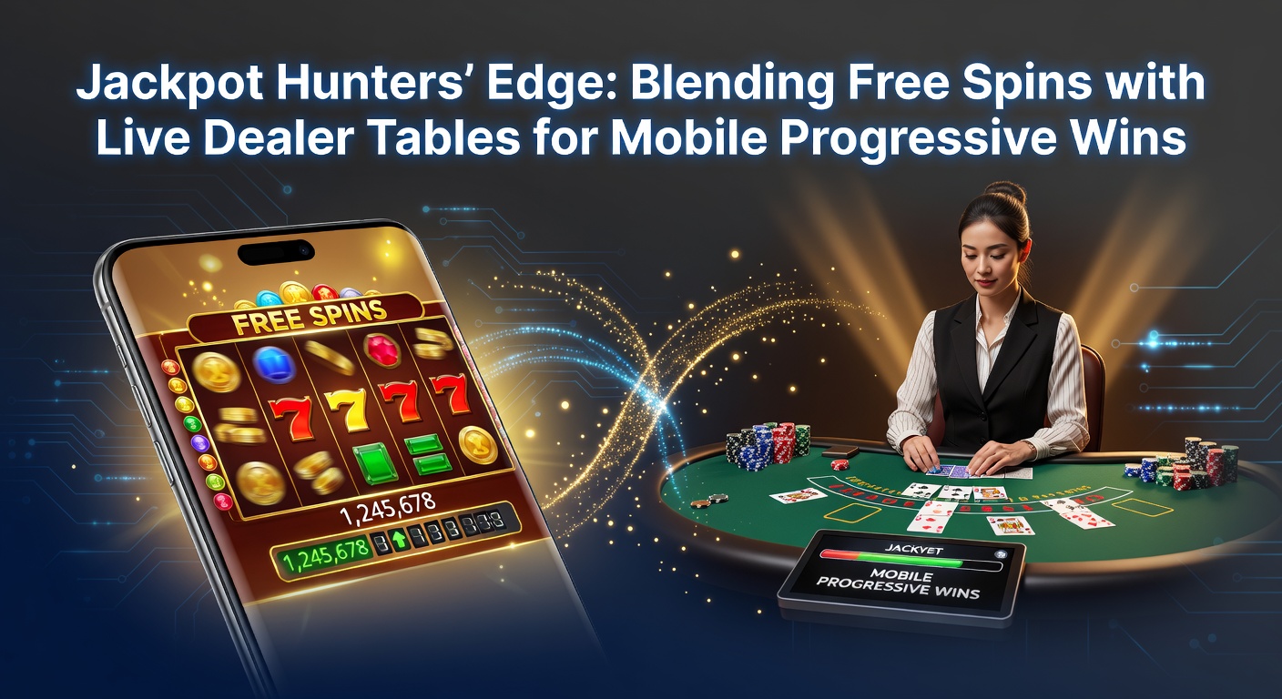 Smartphone zeigt Free-Spins-Aktion neben Live-Dealer-Roulette-Tisch mit steigendem Progressive-Jackpot-Anzeiger