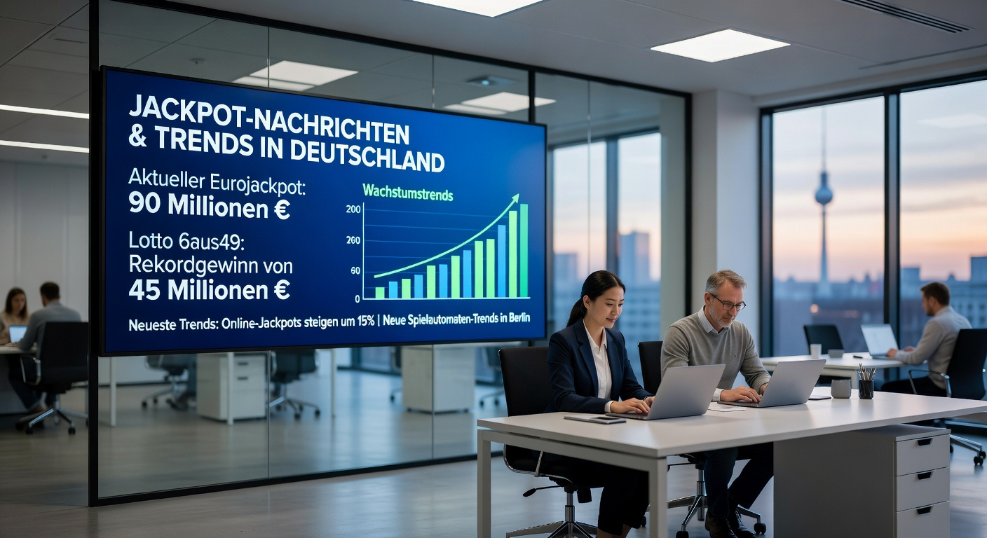 Lotto-Ziehungskugel mit Jackpot-Betrag in Berliner Skyline-Hintergrund