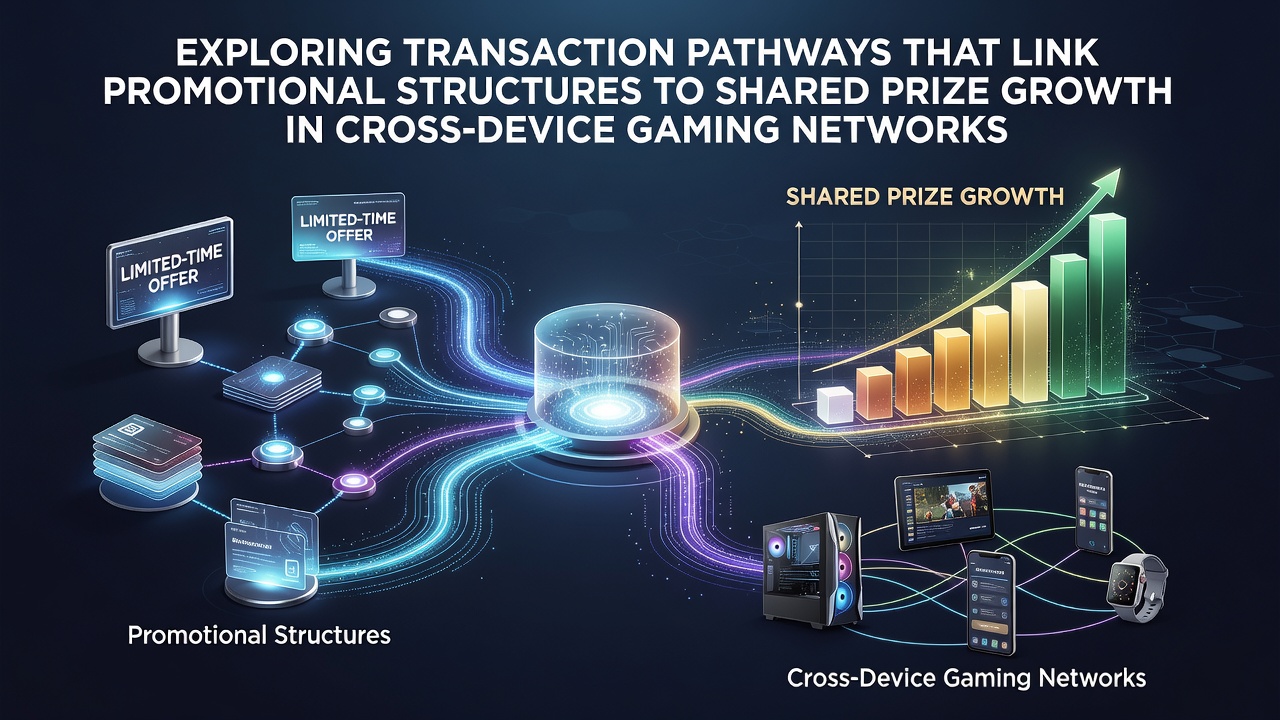 Illustration von Transaktionspfaden in plattformübergreifenden Gaming-Netzwerken mit mobilen und Desktop-Geräten