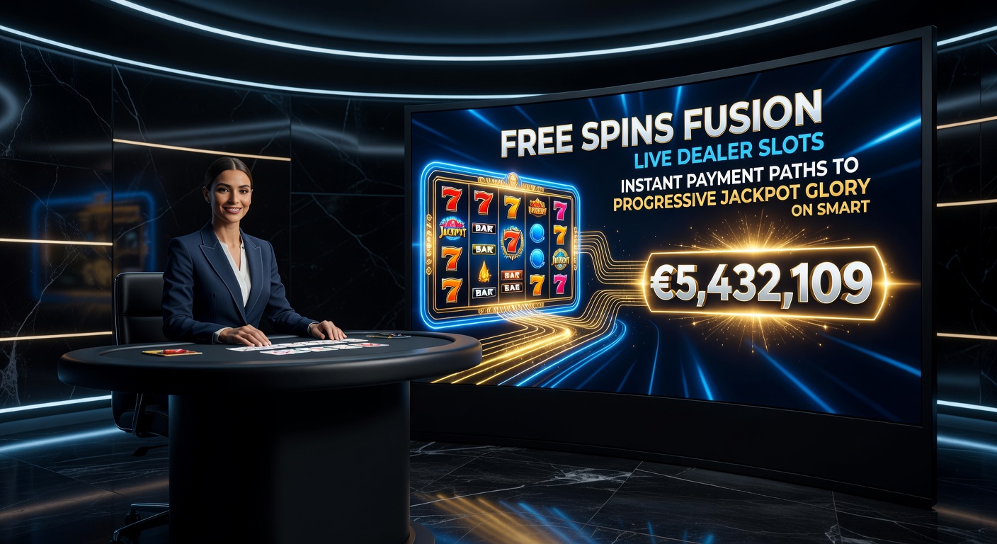 Live-Dealer an einem Slot-Tisch mit Free Spins-Overlay und Instant-Payment-Bestätigung auf Smartphone-Display